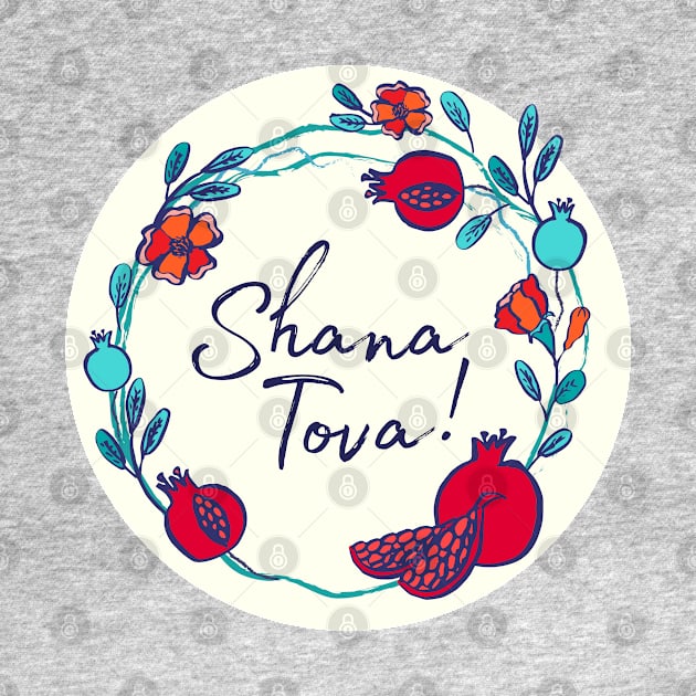 Shana Tova, pomegranate wreath on ivory by Slanapotam